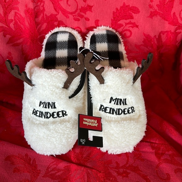Slip on Mini Reindeer plaid sherpa fleece antler slippers size XL  4-5 - Picture 1 of 4